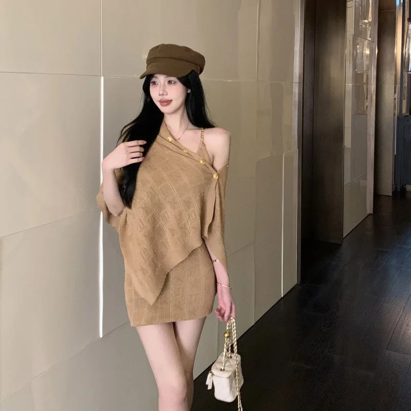 Uveng Uveng Mother Feels Casual Autumn New Beautiful Cardigan Dress Daily Simple Personality Multi-Wear Knitted Dress