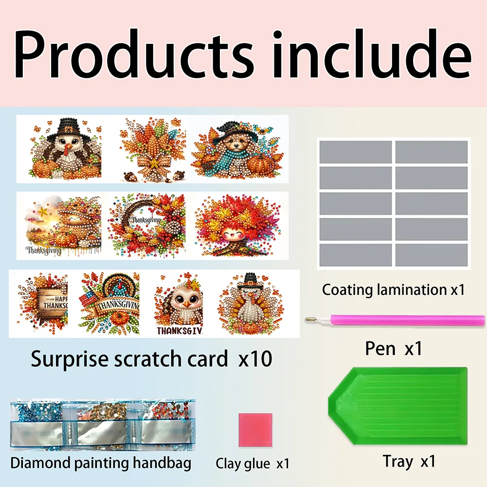 10pcs DIY Diamond Painting Crystal Scratch Card Party Gift Card (Thanksgiving)
