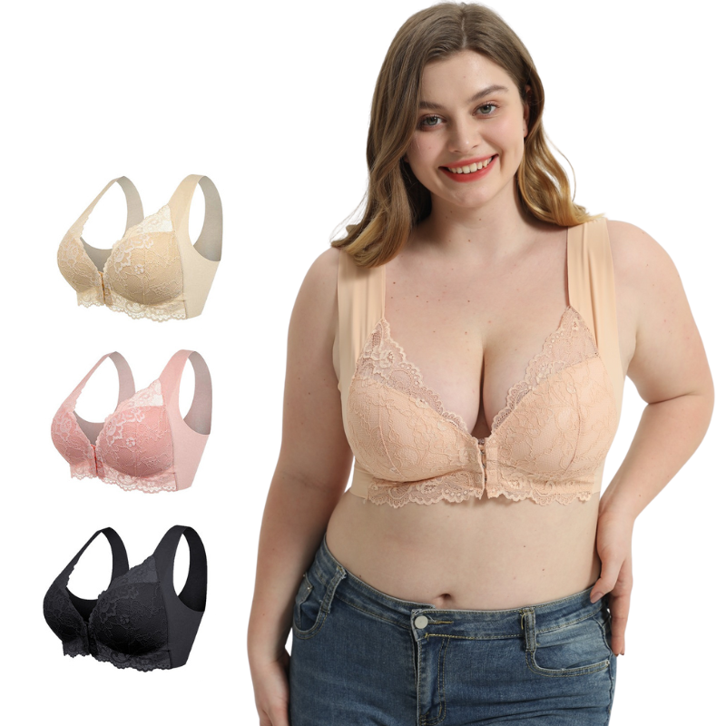 LilyBras®Lace front buckle breathable perfect support bra(Buy 1 Get 2 Free)-Tri-color bundle