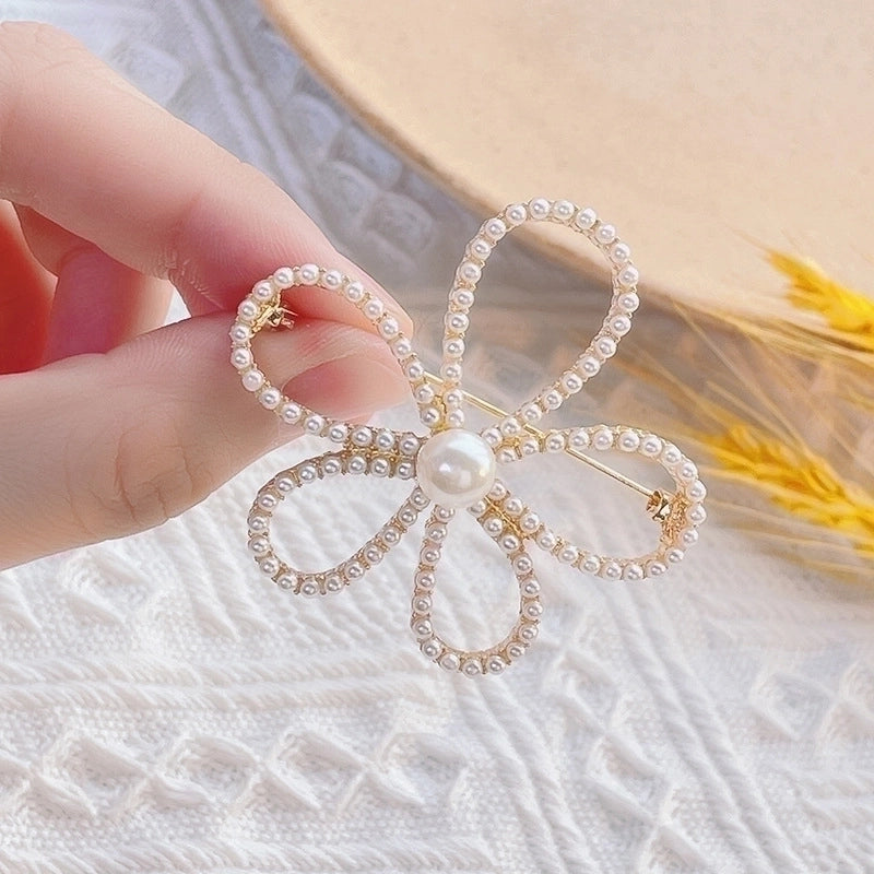Fashion Pin Flower Alloy Plating Inlay Artificial Gemstones Pearl Women’S Brooches