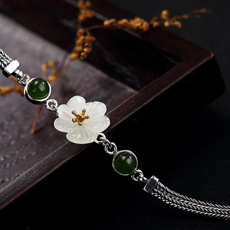 White Jade Plum Flower Happiness Bracelet