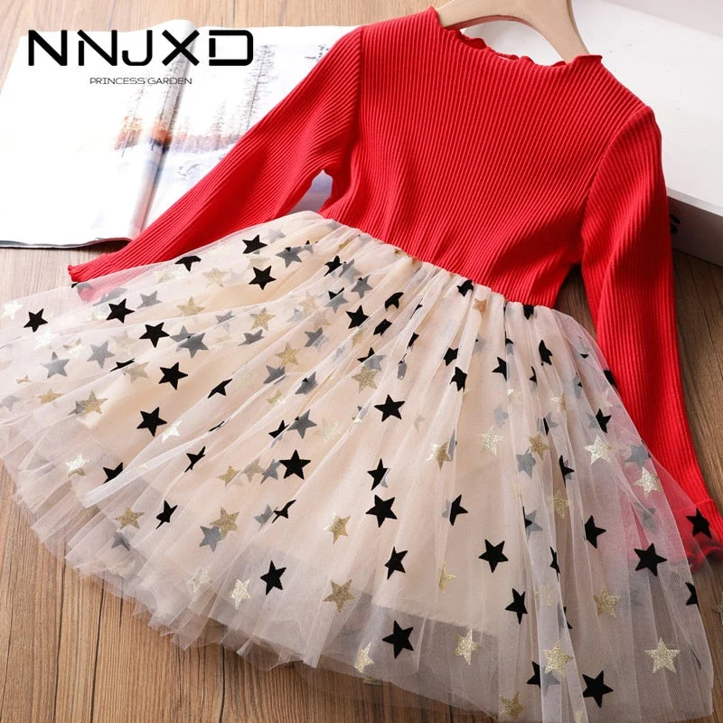 Girls Spring Dress Long Sleeve Sequined Princess Dress For Casual Vestidos Robe Fille 3-8Y Ceremony Dress Girls Winter Dress