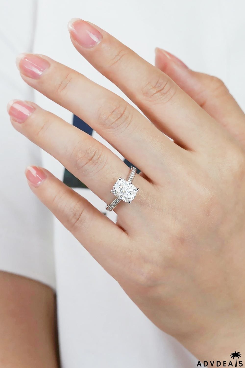 3 Carat Moissanite Platinum-Plated Side Stone Ring