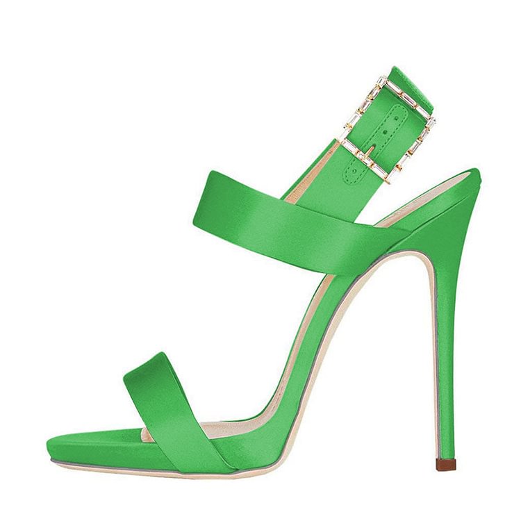 Green Slingback Heels Satin Open Toe Stiletto Heels Sandals |FSJ Shoes