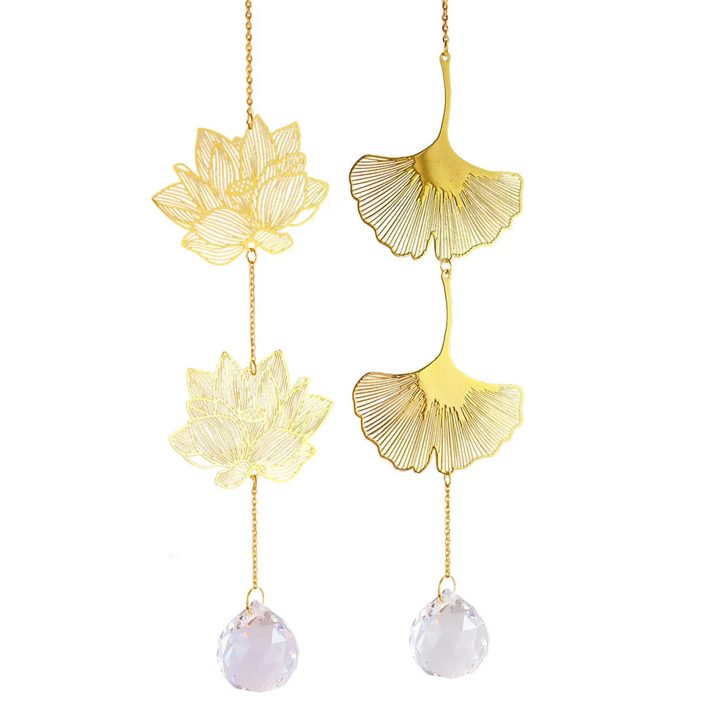 Crystal Windchime Lotus Ginkgo Four Leaf Dream Catchers Windbell Home Decor