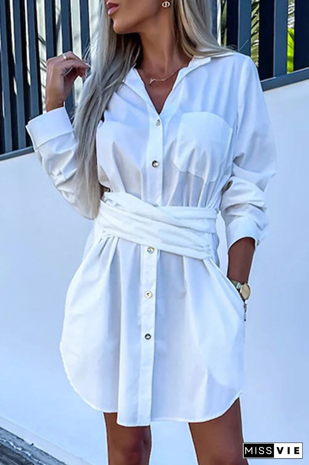 Casual Simplicity Solid Pocket Shirt Collar Shirt Dress Dresses