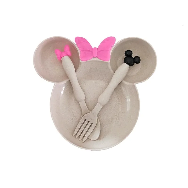 Wheat Straw Baby Dinner Bowl children cartoon tableware set kid dinner plate baby training Bowl spoon fork for dropping opp pack