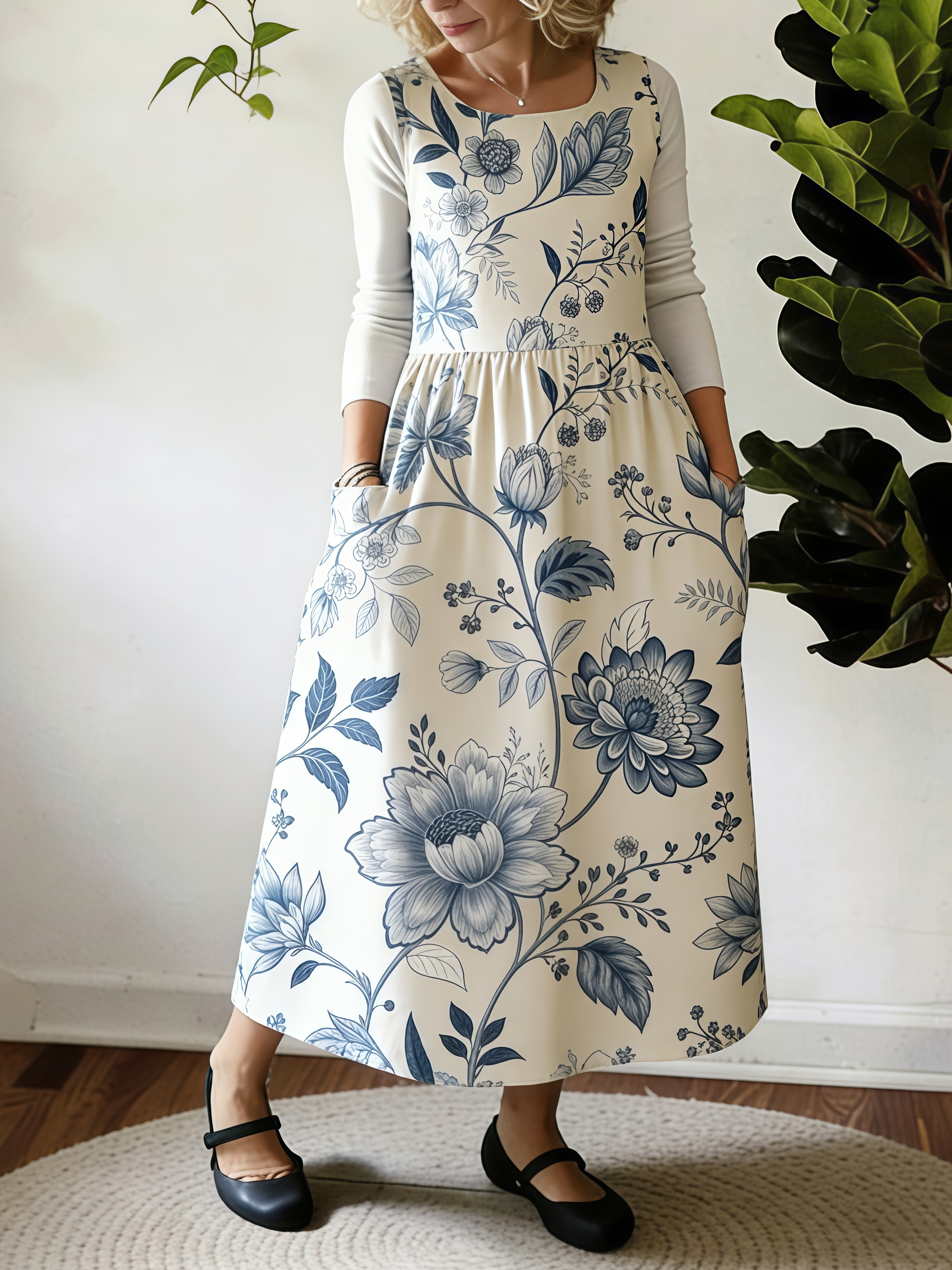 Blue & White Bloom Elegant Apron