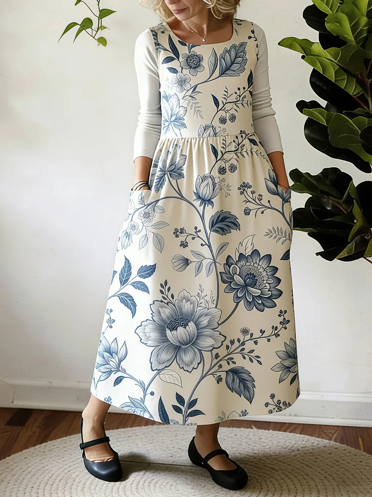 Blue & White Bloom Elegant Apron