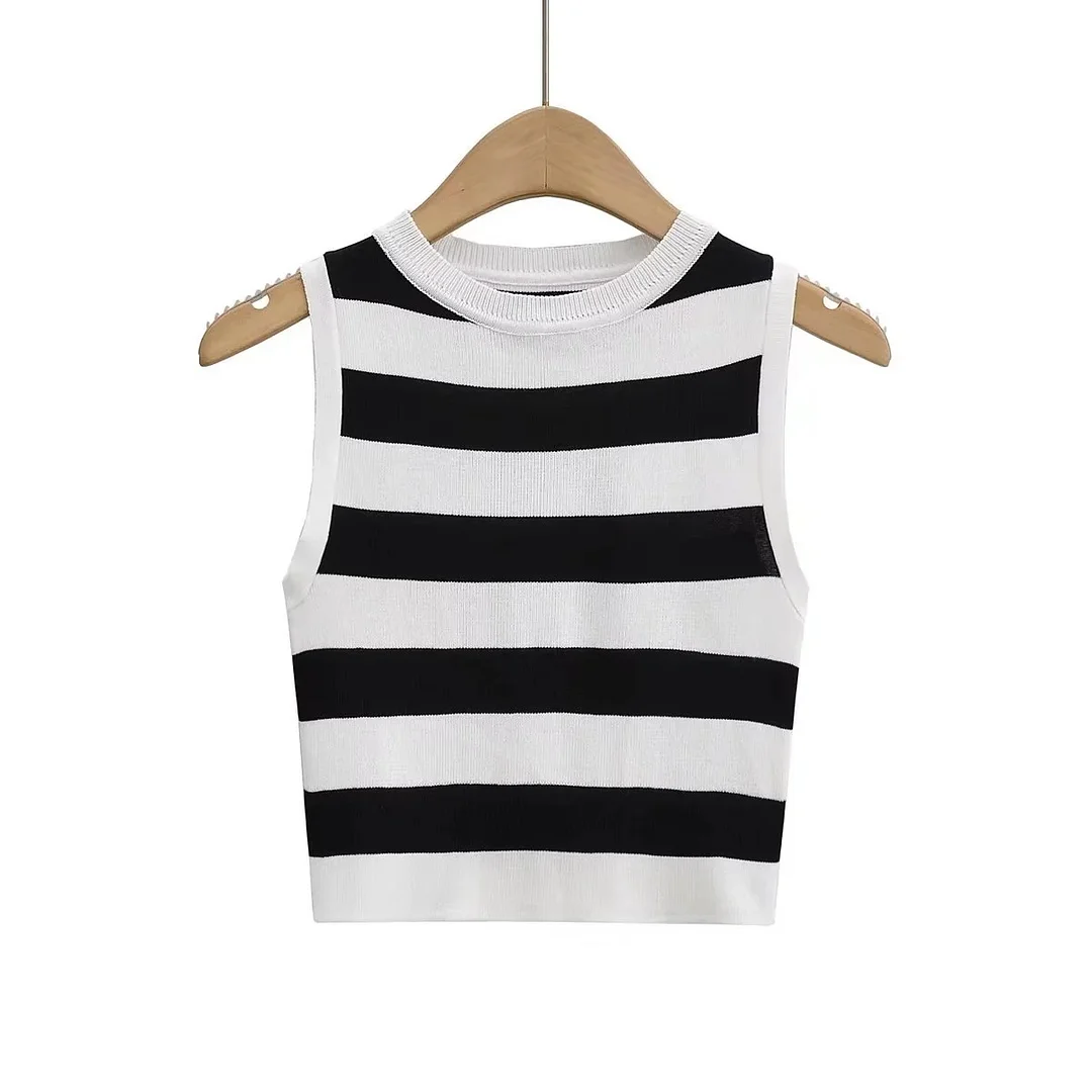 Nigikala Nigikala Summer New Top Sleeveless Short Knitted Vest Female C83614