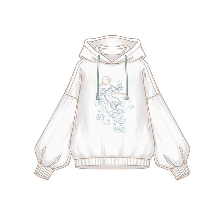 Vintage Deer Embroidery Loose Hoodie Dress - Modakawa Modakawa