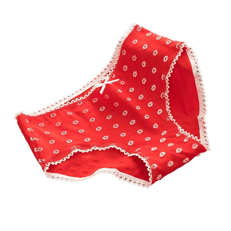 Red Women's Underwear Panties Lace Seamless Underpants Girls Cotton Soft Comfort Briefs Mid Waist Lingerie Panties For Female