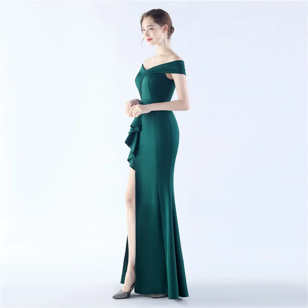 Classic Satin Off Shoulder Long Evening Dress - Elegant & Timeless - Ootddress