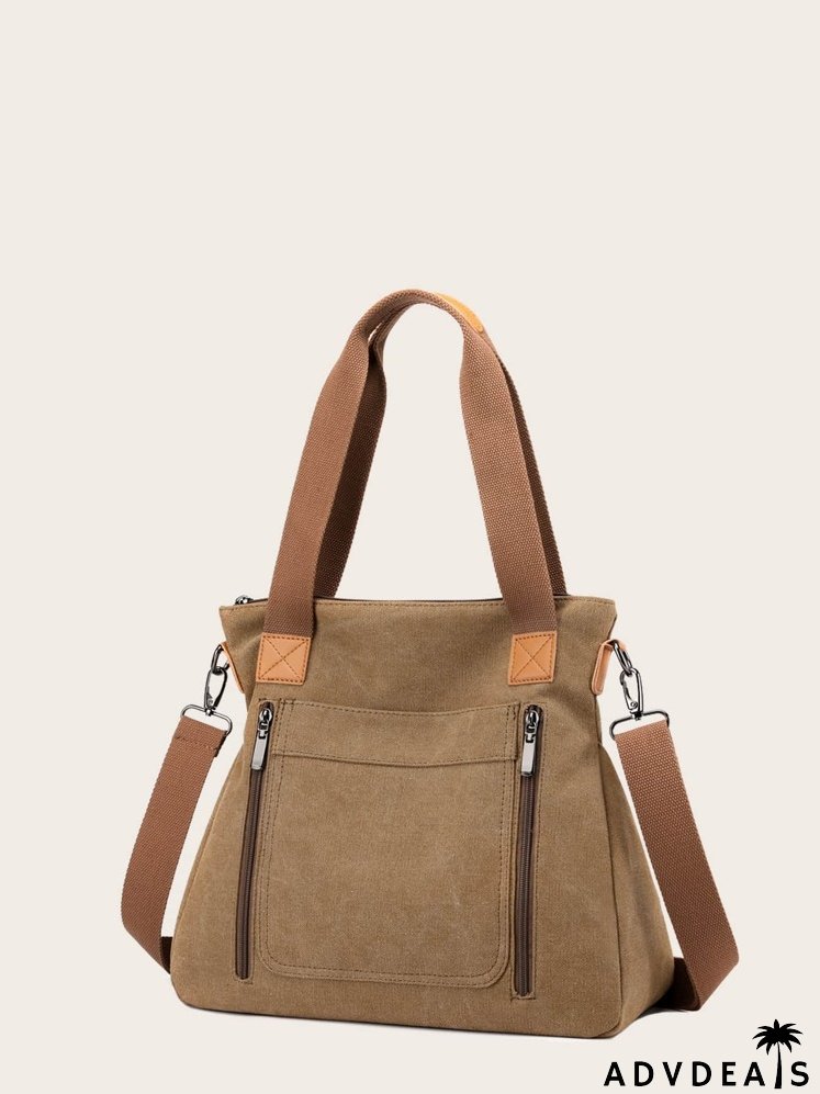 Patch Detail Shoulder Tote Bag