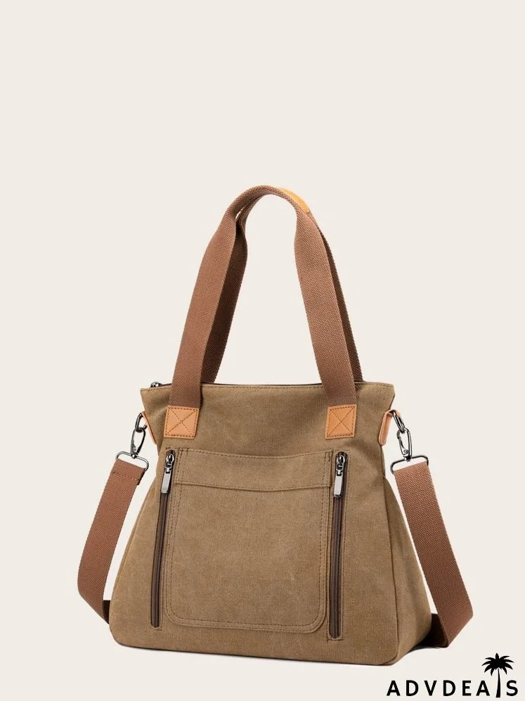 Patch Detail Shoulder Tote Bag