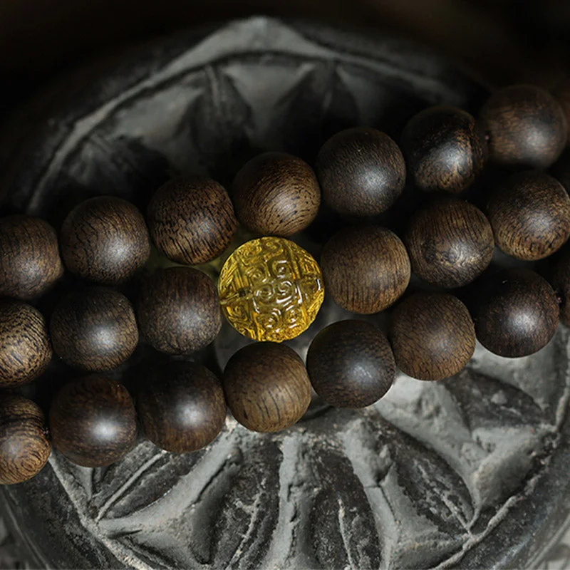 999 Gold 108 Mala Beads Nha Trang Agarwood Amber Turquoise Prayer Meditation Bracelet