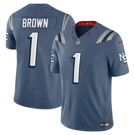 Men's New England Patriots #1 A.J. Brown Blue Rivalries Collection Vapor F.U.S.E. Limited Jersey