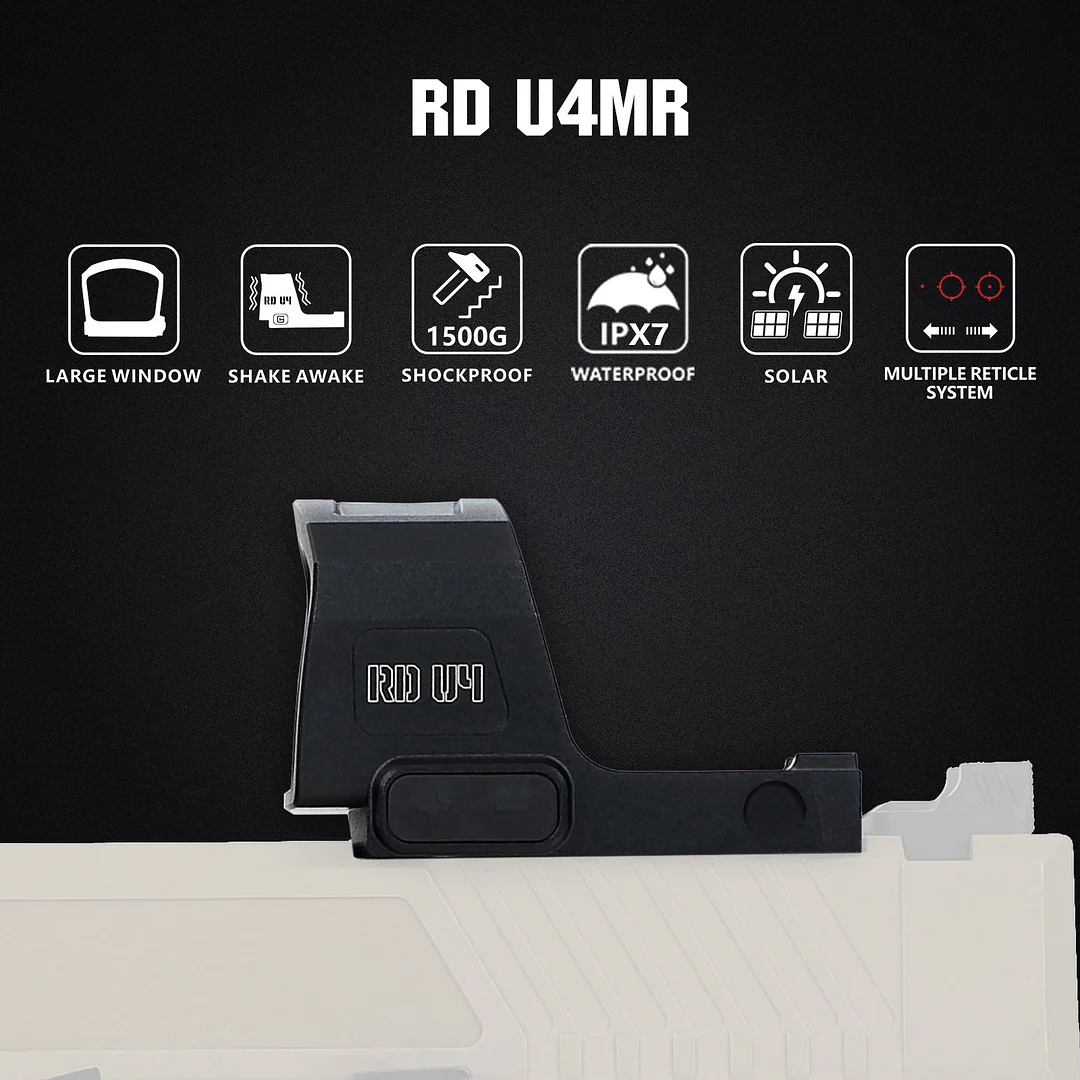 ohhunt&reg; RD U4MR Extra-Large Window Shake Awake Red Dot Sight with Multi-Reticle, Solar Panel, Side-Mounted Battery, RMR Footprint Cut & Picatinny Mount