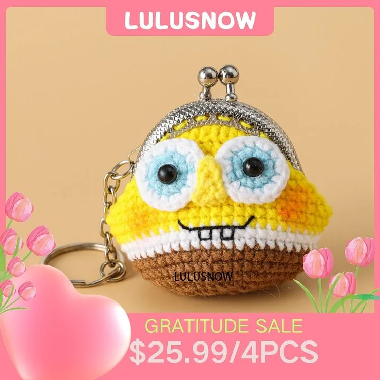 Lulusnow Handmade  CARTOON Small Money Pouch Crochet Coin Purse Keychain Bag Pendant Gift for Her/Friend/Kids