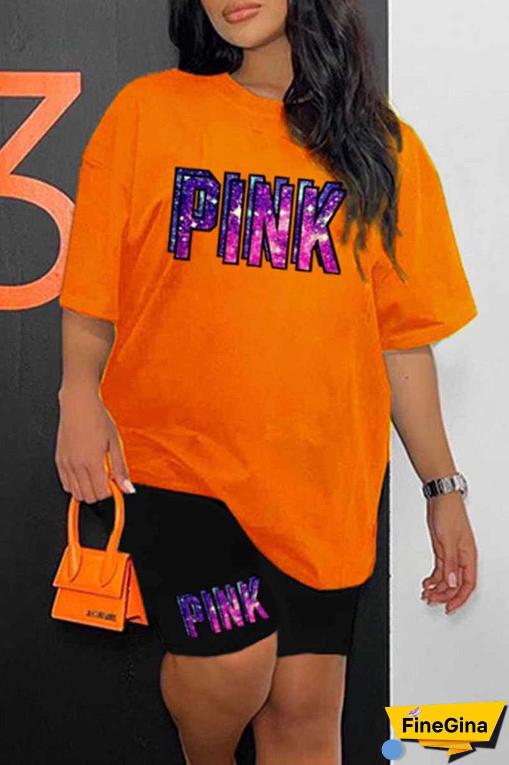 Blue Casual Print Letter O Neck Short Sleeve Two Pieces