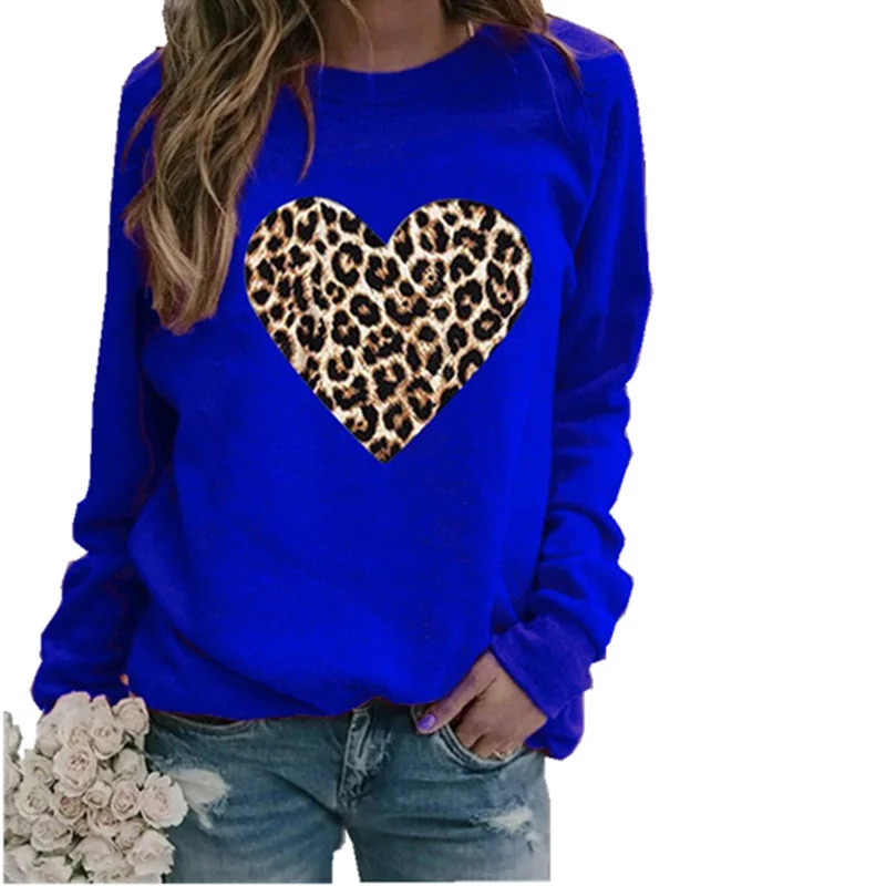 Uveng Round Neck Leopard Print Heart Printing Hooded Veet Coats