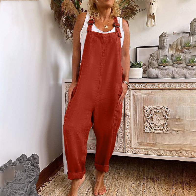 Plus Size New Adjustable Pocket Wide Leg Black Jumpsuit
