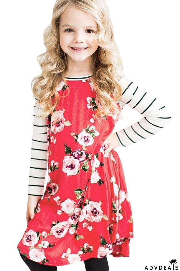 Spring Fling Floral Striped Sleeve Short Dress for Kids