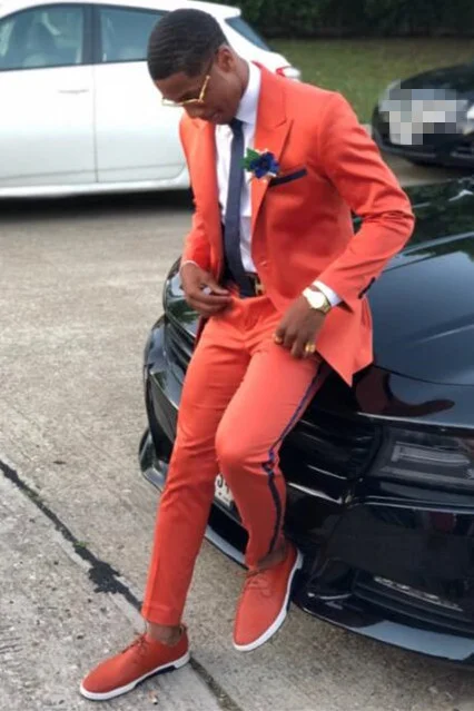 Bellasprom Modern Peaked Lape lGroom And Groomsman Suits With Two Pieces Orange
