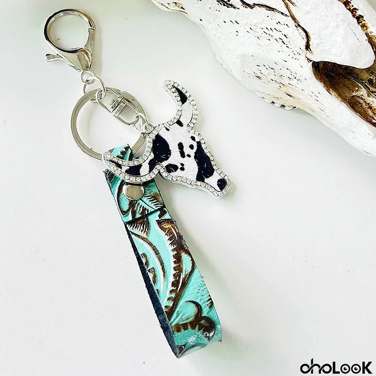 Rhinestone Bull Keychain