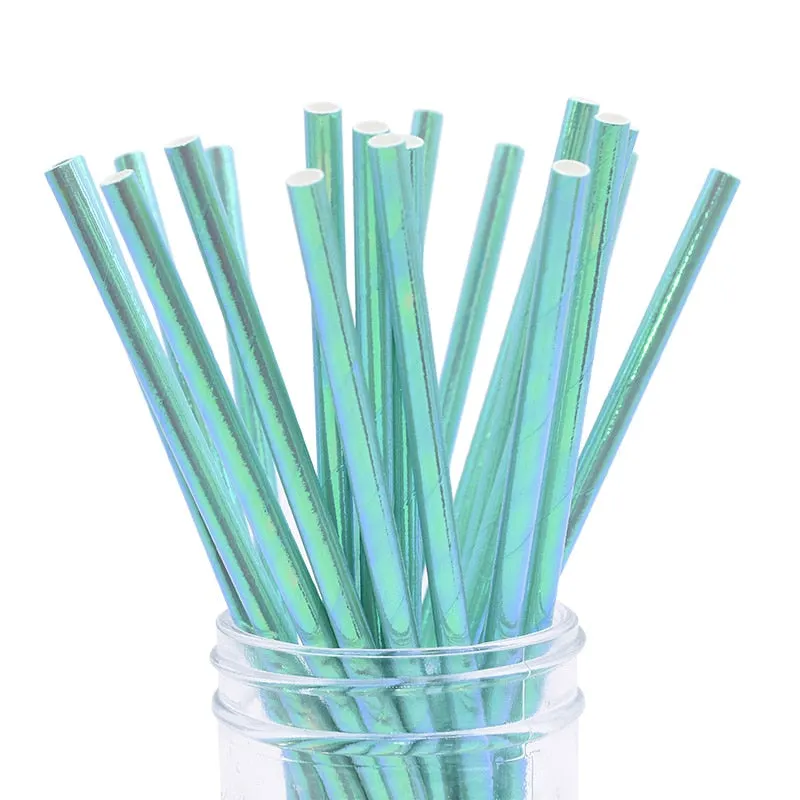 25Pcs Rainbow Iridescent Paper Straws for Baby Shower Wedding Birthday Party Decoration Supplies Mix Paper Drinking Straws