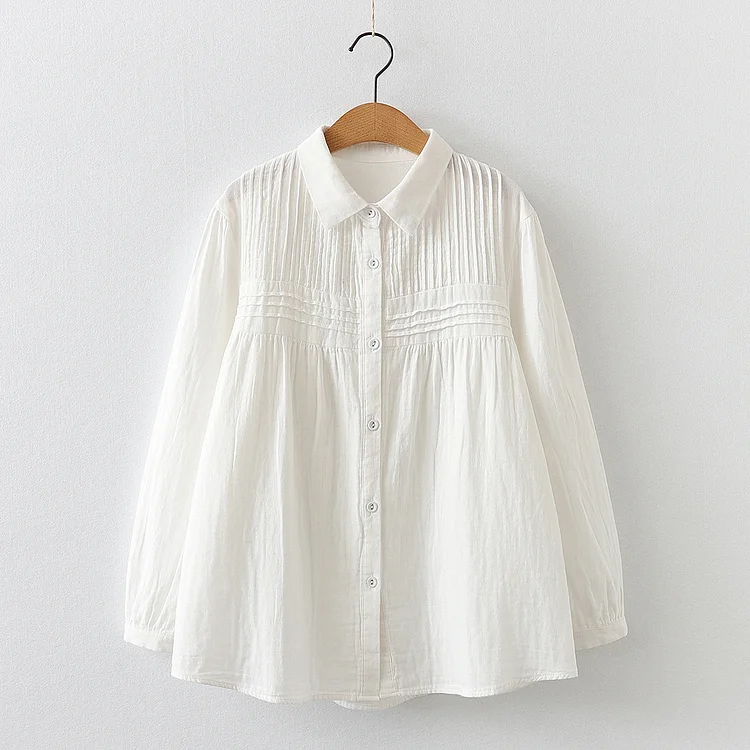 Women's Elegant Shirt Solid Lapel Pleated Shirt Top