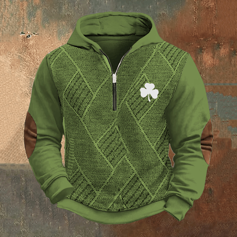Comstylish Men's Vintage Knitted St. Patrick's Day Shamrock Print Sweatshirt