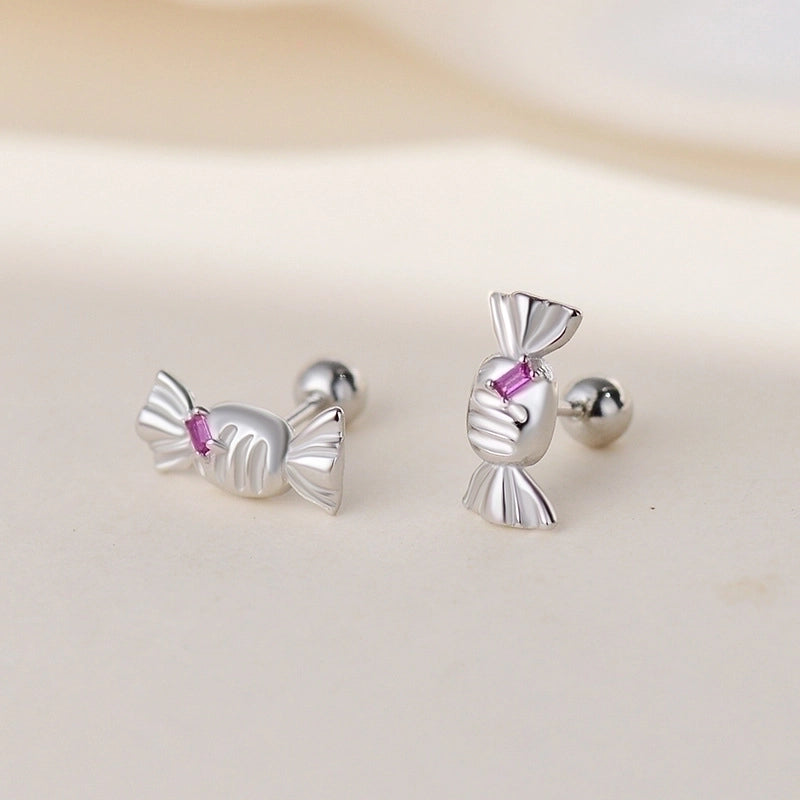 1 Pair 925 Sterling Silver Zircon Candy Ear Studs