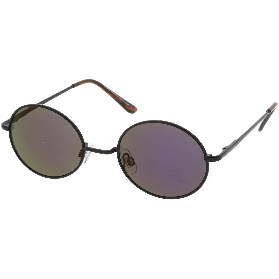 Classic Lightweight Slim Arms Colored Mirror Flat Lens Oval glasses 50mm