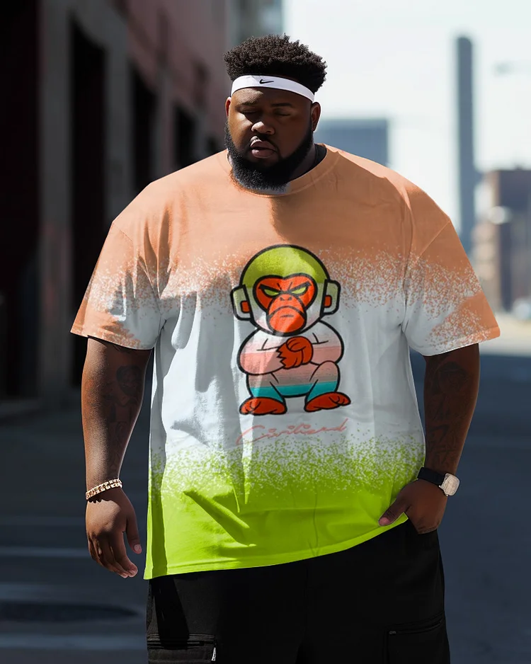 Men's Plus Size Street Gradient Monkey Graffiti Short Sleeve Round Neck T-Shirt