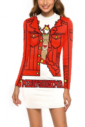 Womens Redindeer Print Ugly Christmas Dress Red-elleschic
