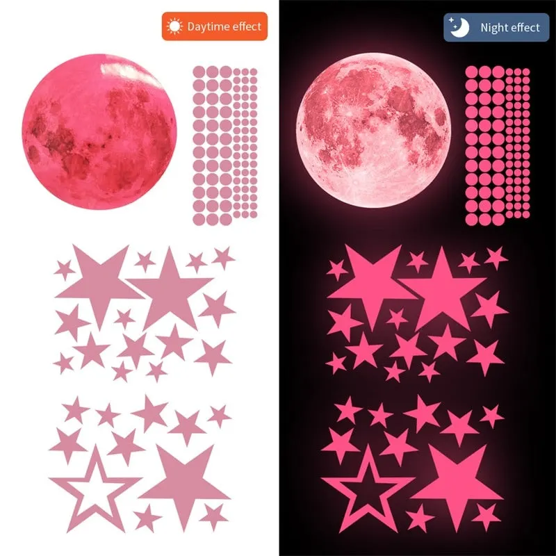 435pcs/set Luminous Moon Stars Dots Wall Sticker Kids Room Bedroom Living Room Home Decoration Decals Glow In The Dark Stickers