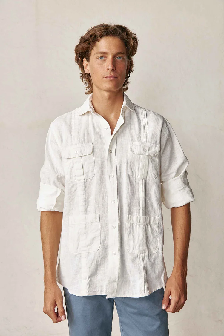 Guayabera with Linen Tucks - Ice
