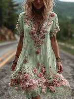 Vintage Floral Embroidery Short-sleeved Dress - Image 6