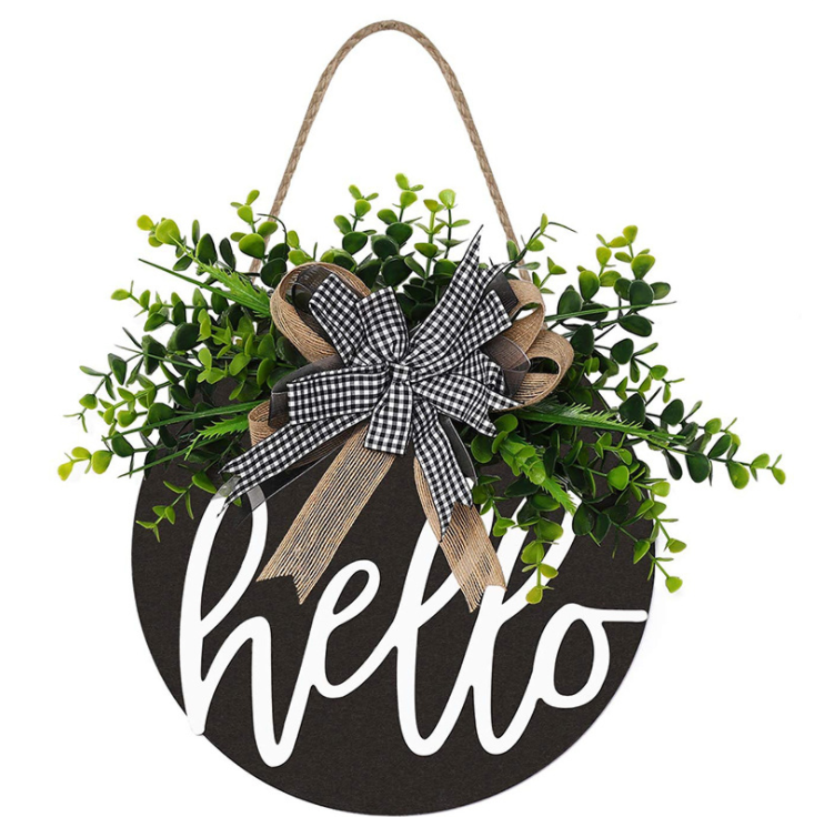 Hello Wreath Wooden Crafts Welcome Sign Pendant