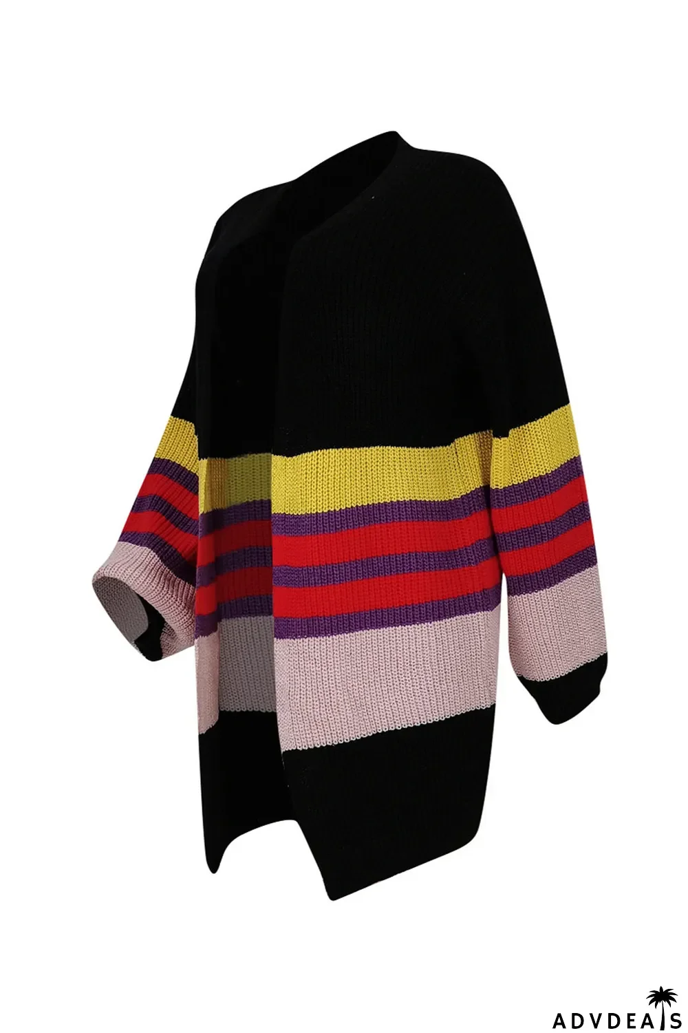 Black Fashion Casual Patchwork Cardigan Outerwear