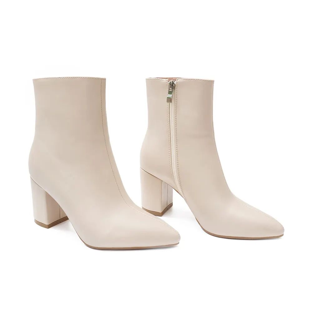 75mm Women's Zipper Pointed Toe Chunky Block Heel Ankle Boots-vocosishoes