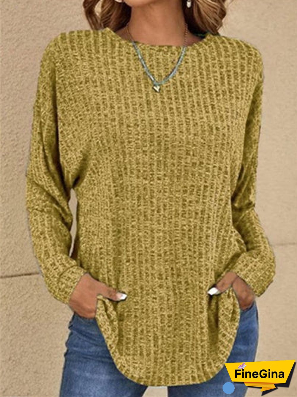 Women's Solid Color Scoop Neck Long Sleeve Top