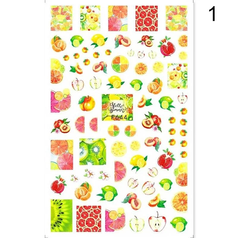 Butterfly Geometric Design 3D Nail Sticker Fruit Transfer Decals Adhensive Slider Wraps Decoration Nail Art DIY Accessories