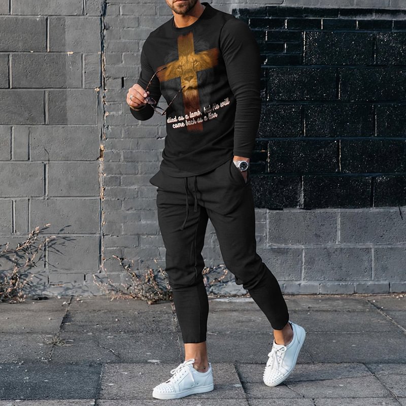 Men's Lion Cross Long Sleeve T-Shirt And Pants Co-Ord