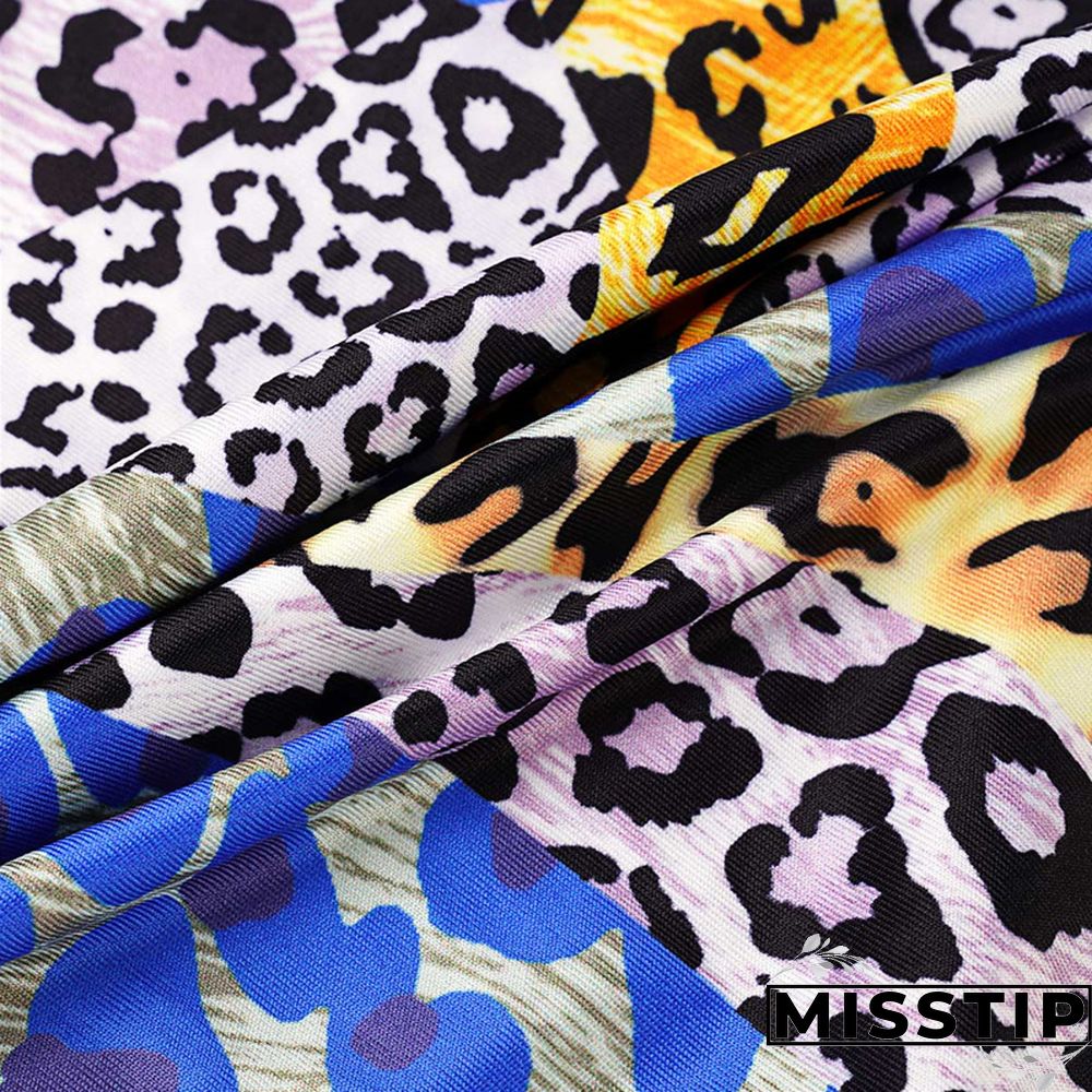 Leopard Print Fashion Casual Print Asymmetrical Off the Shoulder Plus Size Two Pieces