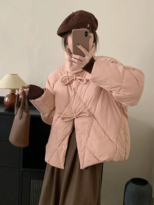 Women's new temperament Chinese knot warm bread coat short down jacket Flusfy