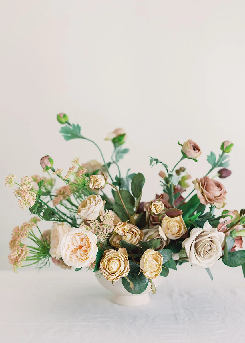 Beige Faux Dried Roses with Bud - 21"