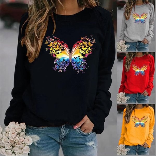 Autumn And Winter Tops Women Plus Size Street Style Long Sleeve Pullover Sweatshirts Hooded Harajuku Coat Butterfly Print Hoodies - Shop Trendy Women's Fashion | TeeYours