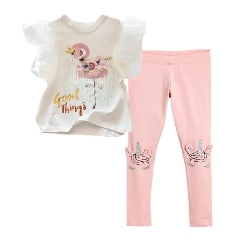 Two Pieces Kids Children Girls Clothes Set Little Girl Summer Cartoon Print T Shirt and Pants Leggings Outfits Clothing 2pcs